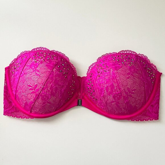 Victoria's Secret Strapless Pink Rhinstone Bra 34D -  Worn Once - Picture 1 of 5